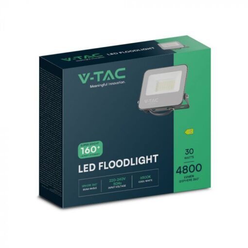 LED Προβολέας 30W V-TAC Samsung Chip Μαύρος 4800lm Αδιάβροχος IP65 6500K  – 23693