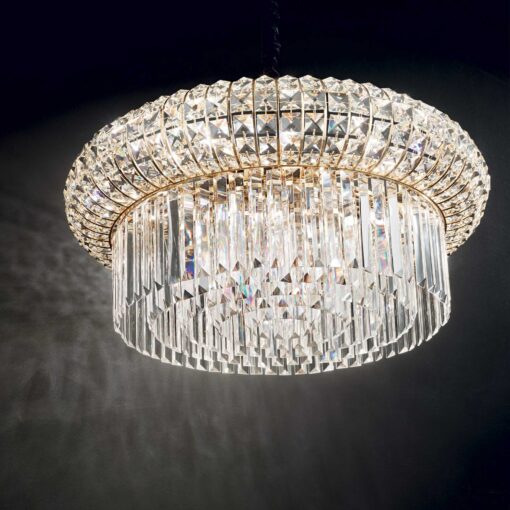 IDEAL LUX Κρεμαστό Φωτιστικό NABUCCO 12xE14 Χρυσού Χρώματος και Κρύσταλλο – 237794