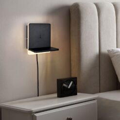 Φωτιστικό Τοίχου Κρεβατιού Μαύρο Ματ FAIRFIELD LED 9W 950lm 3000K Step Dimmable με USB & Ασύρματο Φορτιστή Trio Lighting – 248670132