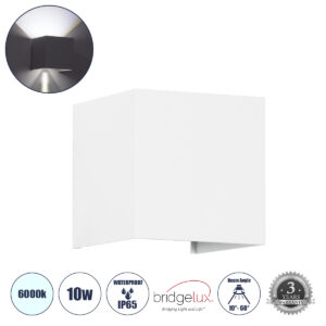 GloboStar® AXIS-S 60566 Φωτιστικό Τοίχου – Απλίκα Αρχιτεκτονικού Φωτισμού Εσωτερικού/Εξωτερικού Χώρου Up & Down LED 10W 1250lm 10 έως 60° AC 220-240V Αδιάβροχο IP65 Μ10 x Π10 x Υ10cm – Ψυχρό Λευκό 6000K – Λευκό – Bridgelux Chip – 3 Χρόνια Εγγύηση