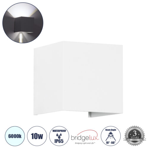 GloboStar® AXIS-S 60566 Φωτιστικό Τοίχου – Απλίκα Αρχιτεκτονικού Φωτισμού Εσωτερικού/Εξωτερικού Χώρου Up & Down LED 10W 1250lm 10 έως 60° AC 220-240V Αδιάβροχο IP65 Μ10 x Π10 x Υ10cm – Ψυχρό Λευκό 6000K – Λευκό – Bridgelux Chip – 3 Χρόνια Εγγύηση