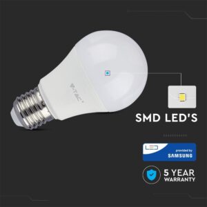 LED Λάμπα E27 A60 8.5W V-TAC PRO Samsung Chip 200° 1055lm Θερμό Λευκό 3000K – 252