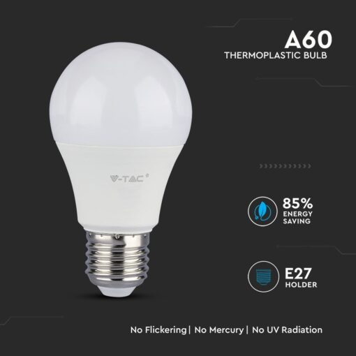LED Λάμπα E27 A60 8.5W V-TAC PRO Samsung Chip 200° 1055lm Θερμό Λευκό 3000K – 252