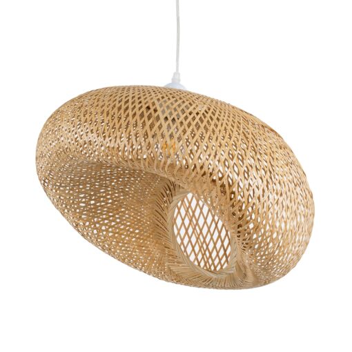 GloboStar® CARIBBEAN 01723 Vintage Κρεμαστό Φωτιστικό Οροφής Μονόφωτο 1 x E27 Μπεζ Ξύλινο Bamboo Φ45 x Y24cm