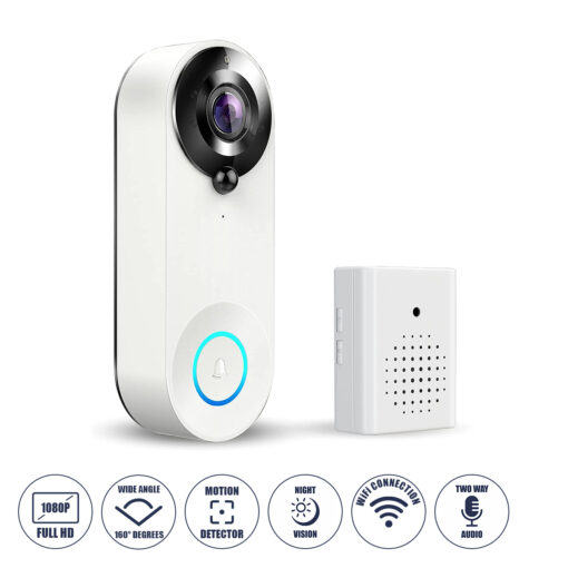 GloboStar® 86074 Ολοκληρωμένο Έξυπνο Σύστημα Ματάκι Θεατή & Κουδούνι Σπιτιού για Εξώπορτες – 1 x Κάμερα 1.0MP 1080P – Θέαση 166° με Νυχτερινή Λήψη, PIR Αισθητήρα Κίνησης & Ομιλία/Ήχος Διπλής Κατεύθυνσης – Εφαρμογή APP σε Android & iOS – Επαναφορτιζόμενη Μπαταρία Λιθίου 2500mAh – PAL/NTSC Signal – DC 5V – Λευκό & Μαύρο – Μ5 x Π4 x Υ3.8cm – 2 Χρόνια Εγγύηση