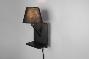 Φωτιστικό Τοίχου Μαύρο Ματ COMFORT 1xE14 με USB & Ασύρματο Φορτιστή Trio Lighting – 262670132