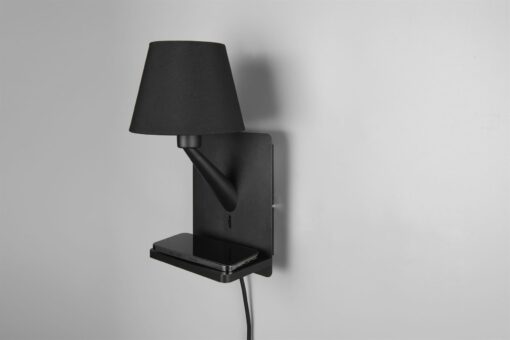 Φωτιστικό Τοίχου Μαύρο Ματ COMFORT 1xE14 με USB & Ασύρματο Φορτιστή Trio Lighting – 262670132