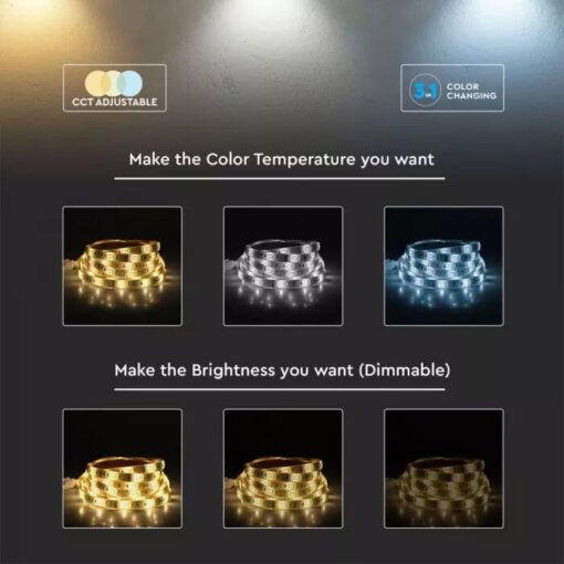 Wi-Fi Σετ 5 μέτρα Ταινίας LED 4W V-TAC IP65 Πολύχρωμη RGB+3000K-6400K Συμβατή Με Amazon Alexa & Google Home – 2628