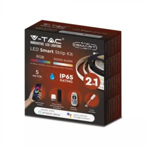 Wi-Fi Σετ 5 μέτρα Ταινίας LED 4W V-TAC IP65 Πολύχρωμη RGB+3000K-6400K Συμβατή Με Amazon Alexa & Google Home – 2628