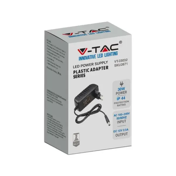 Τροφοδοτικό για LED 30W 12V IP44 Πλαστικό V-TAC – 2671