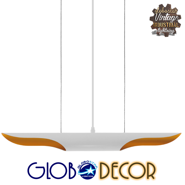 GloboStar® ARTICA 01305 Μοντέρνο Κρεμαστό Φωτιστικό Οροφής Δίφωτο 2 x E27 Λευκό Χρυσό Μεταλλικό Μ60 x Π6 x Υ6cm