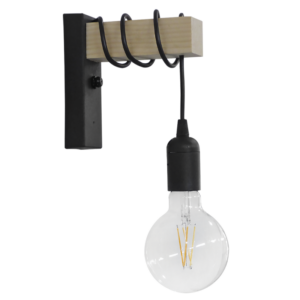 Φωτιστικό τοίχου E27ΑΡ SQUARE  Μαύρο  Απλίκα Ξύλο Heronia – 31-1224