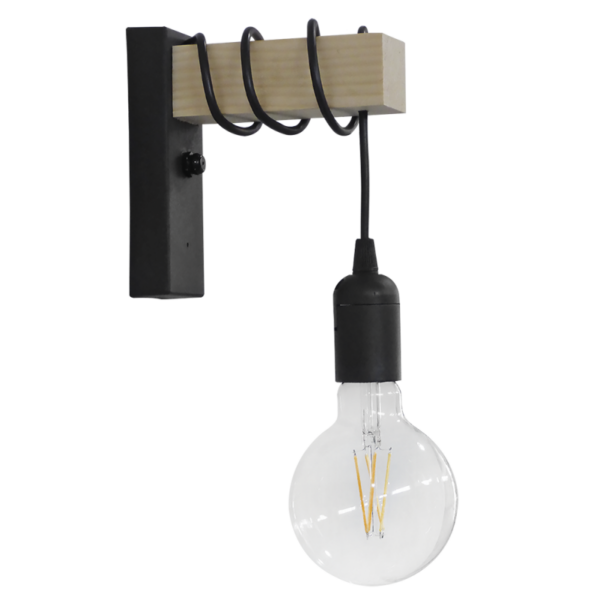 Φωτιστικό τοίχου E27ΑΡ SQUARE  Μαύρο  Απλίκα Ξύλο Heronia – 31-1224