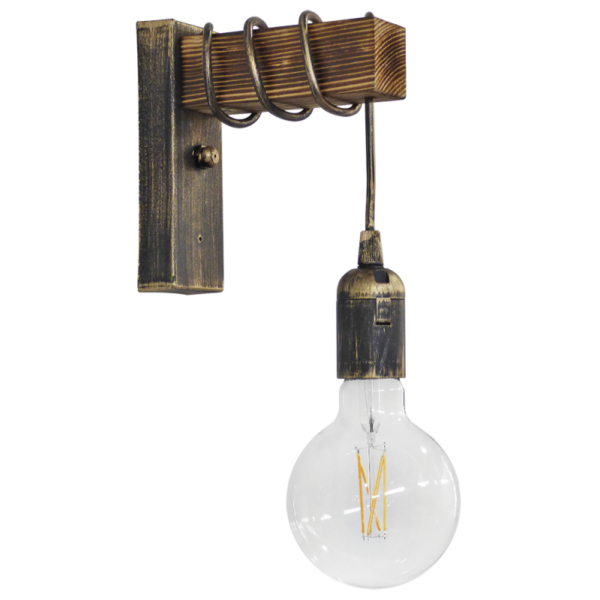 Φωτιστικό τοίχου E27ΑΡ SQUARE Μπρονζέ  Απλίκα Ξύλο Heronia – 31-1229