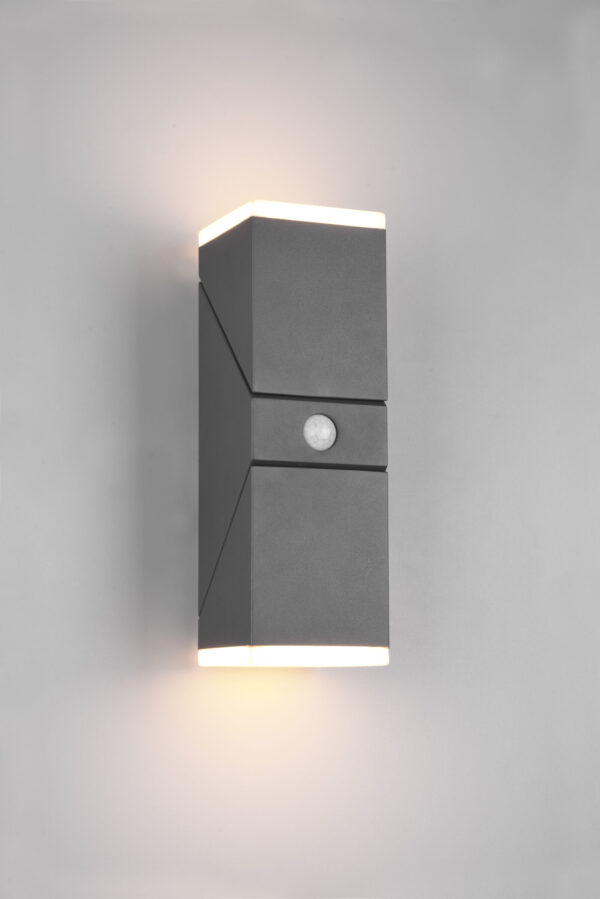 Φωτιστικό Τοίχου Trio Lighting AVON 2x SMD LED, 7W · 1600lm, 3000K Ανθρακί Χυτό Αλουμίνιο, Αισθητήρας κίνησης και φως, Περιστρεφόμενο, Πάνω και κάτω φωτισμός  IP54 – 270669242