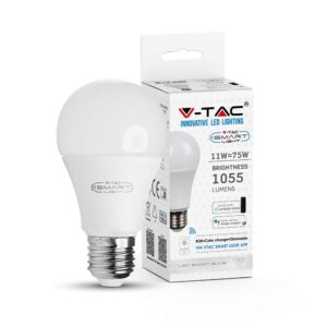 Wi-Fi Λάμπα LED 11W E27 A60 V-TAC Smart Home 200° 1055lm 2700K-6400K+RGB – 212752