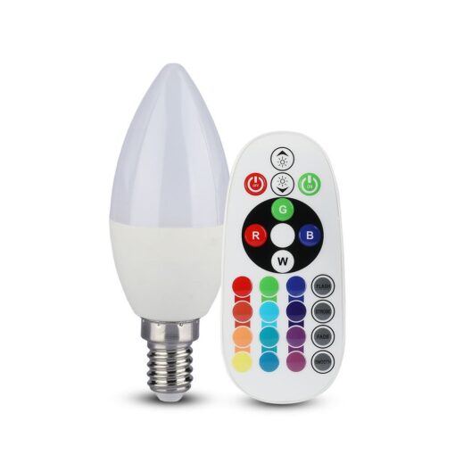LED Λάμπα E14 Κερί με Τηλεχειριστήριο RF 3.5W V-TAC 200° 320lm RGB+Φυσικό 4000K – 2770