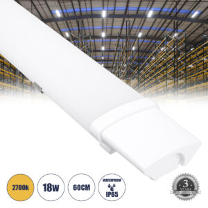 GloboStar® 60163 LED Γραμμικό Βιομηχανικό Φωτιστικό Tri-Proof 60cm 18W 1936lm 120° AC 220-240V Αδιάβροχο IP65 Μ60 x Π6 x Υ4cm Θερμό Λευκό 2700K – 3 Χρόνια Εγγύηση