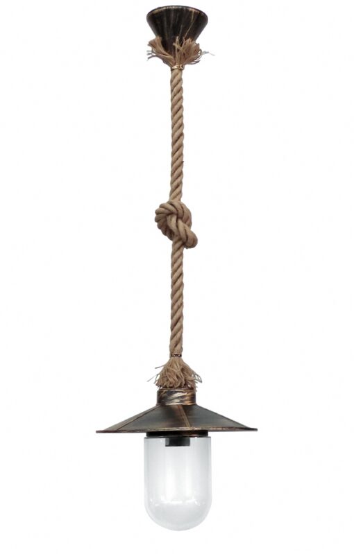 Κρεμαστό Φωτιστικό Μπρονζέ Με Σχοινί Γυαλί Ε-27 SLP-651K Heronia – 11-0275