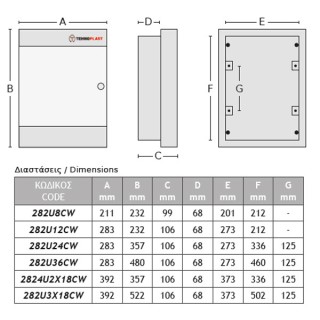 Χωνευτός Πίνακας Πλαστικός 36 Θέσεων 3 Σειρών με Λευκή Πλαστική Πόρτα IP40 ACA – 282U36CW