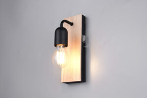 Φωτιστοικό Τοίχου Φυσικό Ξύλο & Μαύρο 1xE27 IP44 με Διακόπτη Trio Lighting – 284470132