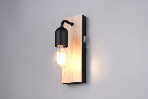 Φωτιστοικό Τοίχου Φυσικό Ξύλο & Μαύρο 1xE27 IP44 με Διακόπτη Trio Lighting – 284470132