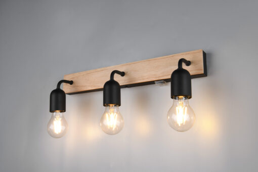 Φωτιστοικό Τοίχου Φυσικό Ξύλο & Μαύρο 3xE27 IP44 με Διακόπτη Trio Lighting – 284470332