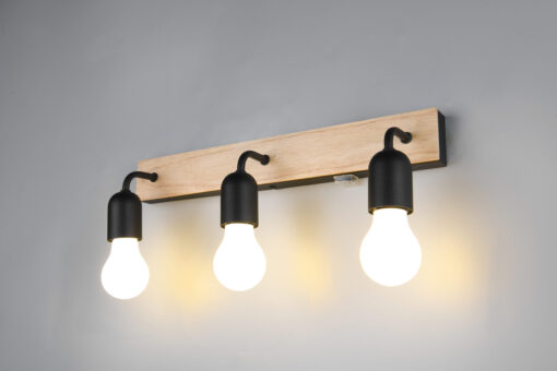 Φωτιστοικό Τοίχου Φυσικό Ξύλο & Μαύρο 3xE27 IP44 με Διακόπτη Trio Lighting – 284470332