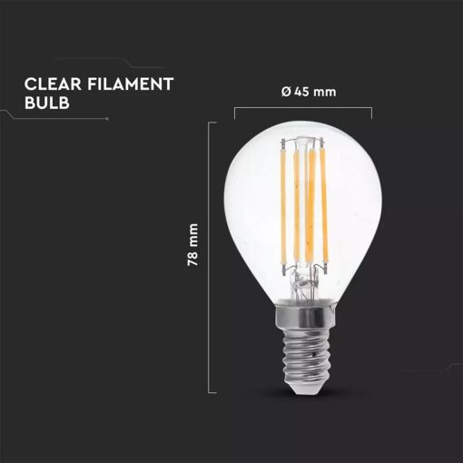LED Λάμπα E14 P45 6W Filament V-TAC 300° 600lm Θερμό 3000K – 2845