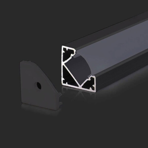 Προφίλ Αλουμινίου Γωνιακό Μαύρο με Καπάκι 2m V-TAC για ταινία LED – 2877