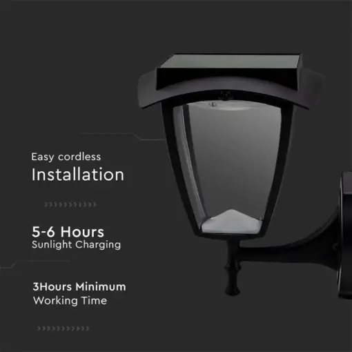 LED Ηλιακό Φαναράκι 2W V-TAC IP65 Μαύρο Σώμα 3000Κ+6000Κ – 2892