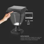 LED Ηλιακό Φαναράκι Δαπέδου 2W V-TAC IP65 Μαύρο Σώμα 3000K+6000K – 2893