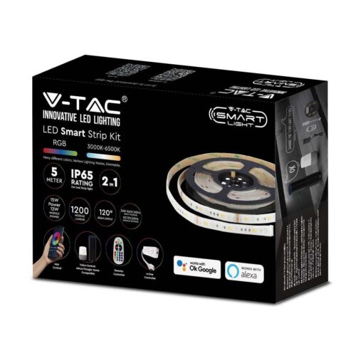 Wi-Fi  Σετ Ταινίας LED IP65 Πολύχρωμη RGB+WW+CW 15W V-TAC Συμβατή με Alexa & Google Home – 2910