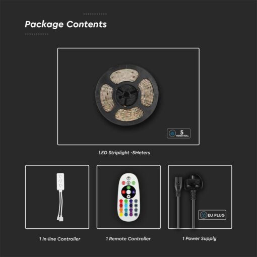 Wi-Fi  Σετ Ταινίας LED IP65 Πολύχρωμη RGB+WW+CW 15W V-TAC Συμβατή με Alexa & Google Home – 2910