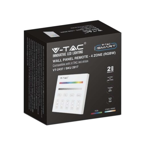 Ασύρματο RF Επιτοίχιο Controller Αφής 12V/24V για Πολύχρωμες LED Ταινίες RGB+W 4 Ζωνών  V-TAC – 2917