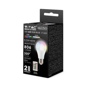 LED Λάμπα E27 A60 με Τηλεχειριστήριο RF 8.5W V-TAC 806lm RGB+Θερμό 3000K – 2925