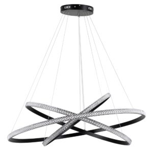 GloboStar® DIAMOND TRIO 61140 Κρεμαστό Φωτιστικό Δαχτυλίδι-Κύκλος LED CCT 150W 18379lm 360° AC 220-240V – Εναλλαγή Φωτισμού μέσω Τηλεχειριστηρίου All In One Ψυχρό 6000k+Φυσικό 4500k+Θερμό 2700k Dimmable Φ60+80+100cm – Μαύρο – 3 Years Warranty