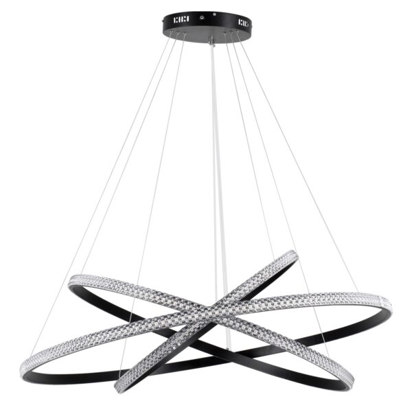 GloboStar® DIAMOND TRIO 61140 Κρεμαστό Φωτιστικό Δαχτυλίδι-Κύκλος LED CCT 150W 18379lm 360° AC 220-240V – Εναλλαγή Φωτισμού μέσω Τηλεχειριστηρίου All In One Ψυχρό 6000k+Φυσικό 4500k+Θερμό 2700k Dimmable Φ60+80+100cm – Μαύρο – 3 Years Warranty