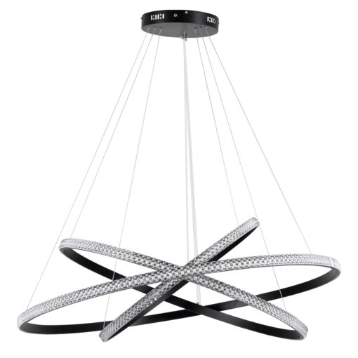 GloboStar® DIAMOND TRIO 61140-DECO Κρεμαστό Φωτιστικό Δαχτυλίδι-Κύκλος LED CCT 150W 18379lm 360° AC 220-240V – Εναλλαγή Φωτισμού μέσω Τηλεχειριστηρίου All In One Ψυχρό 6000k+Φυσικό 4500k+Θερμό 2700k Dimmable Φ60+80+100cm – Μαύρο – 3 Years Warranty