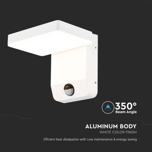 LED Επιτοίχιο Φωτιστικό Εξωτερικού Χώρου Περιστρεφόμενο Λευκό με Ανιχνευτή Κίνησης 17W IP65 Θερμό 3000K V-TAC – 2946