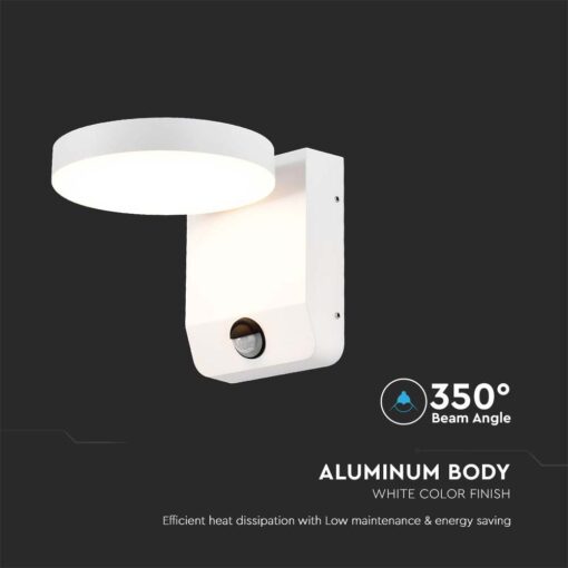 LED Επιτοίχιο Φωτιστικό Εξωτερικού Χώρου Περιστρεφόμενο Λευκό με Ανιχνευτή Κίνησης 17W IP65 Θερμό 3000K V-TAC – 2954