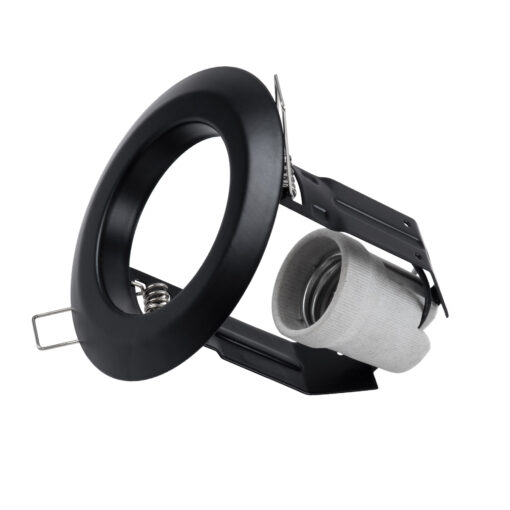 GloboStar® ACIDA 77845 Χωνευτή Στρογγυλή Μεταλλική Βάση Μπετού για Λάμπα R63 με Ντουί E27 AC 220-240V IP20 Φ11 x Υ11cm – Μαύρη – 5 Years Warranty