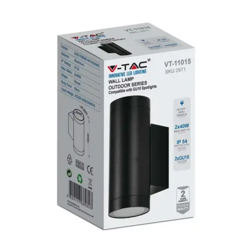 Επιτοίχιο Φωτιστικό Σποτ Up-Down GU10 Μαύρο V-TAC – 2971