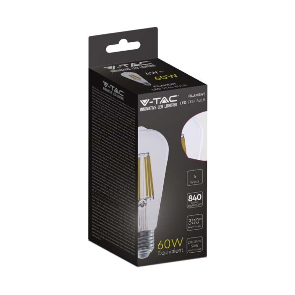 LED Λάμπα E27 ST64 4W Filament  V-TAC 300° 840lm Θερμό Λευκό 3000Κ – 2996