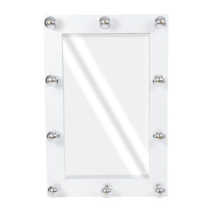 GloboStar® MAKEUP MIRROR-60×90-4 Μοντέρνος Καθρέπτης Μακιγιάζ με Πλαίσιο Φυσικού Ξύλου με Διακόπτη On/Off 10 x E27 AC220-240V – Μ60 x Π7 x Υ90cm – Λευκή Λάκα