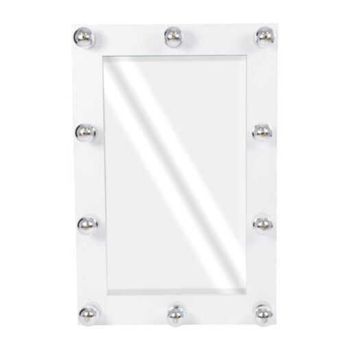 GloboStar® MAKEUP MIRROR-60×90-4 Μοντέρνος Καθρέπτης Μακιγιάζ με Πλαίσιο Φυσικού Ξύλου με Διακόπτη On/Off 10 x E27 AC220-240V – Μ60 x Π7 x Υ90cm – Λευκή Λάκα