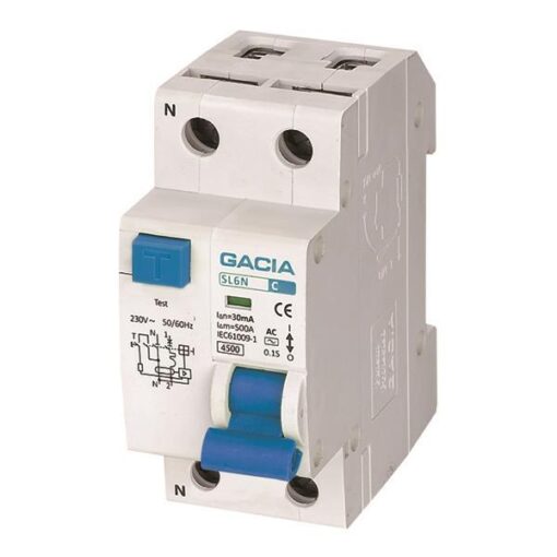 ΡΕΛΕ RCBO ΔΙΠΟΛΙΚΟ 32A 4,5KA 30mA 1P+N GACIA TYPE AC EUROLAMP – 500-43505