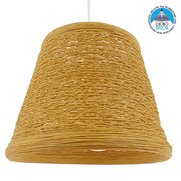 GloboStar® PLAYROOM 01332 Vintage Κρεμαστό Φωτιστικό Οροφής Μονόφωτο 1 x E27 Μπεζ Ξύλινο Ψάθινο Rattan Φ32 x Υ27cm