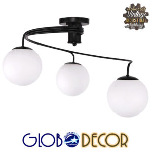 GloboStar® SELINA 01089 Μοντέρνο Φωτιστικό Οροφής Τρίφωτο Μαύρο Μεταλλικό με Λευκό Γυαλί Φ60 x Y45cm