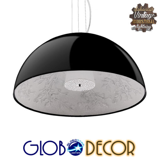 GloboStar® SERENIA BLACK 01270 Μοντέρνο Κρεμαστό Φωτιστικό Οροφής Μονόφωτο Μαύρο Γύψινο Καμπάνα Φ60 x Y30cm